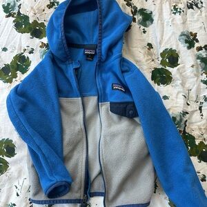 Patagonia Blue and Gray Hooded Fleece Jacket - 3T
